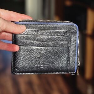 Le Tanneur L-Shaped Zip Card Holder Wallet Black Grained Leather